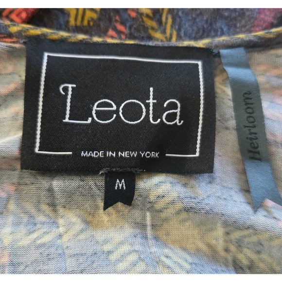 Leota Dress Women's M Multi-Color Geometric Wrap Knee Cap Sleeve Handmade NY - Picture 3 of 15